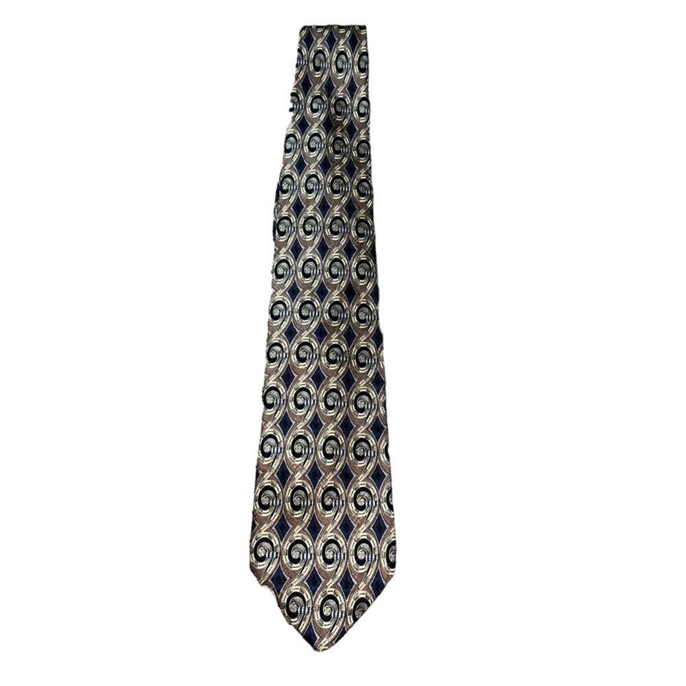 Pavia Italian Made Silk Neck Tie Geometric Classic Office Tan Black Blue Italy